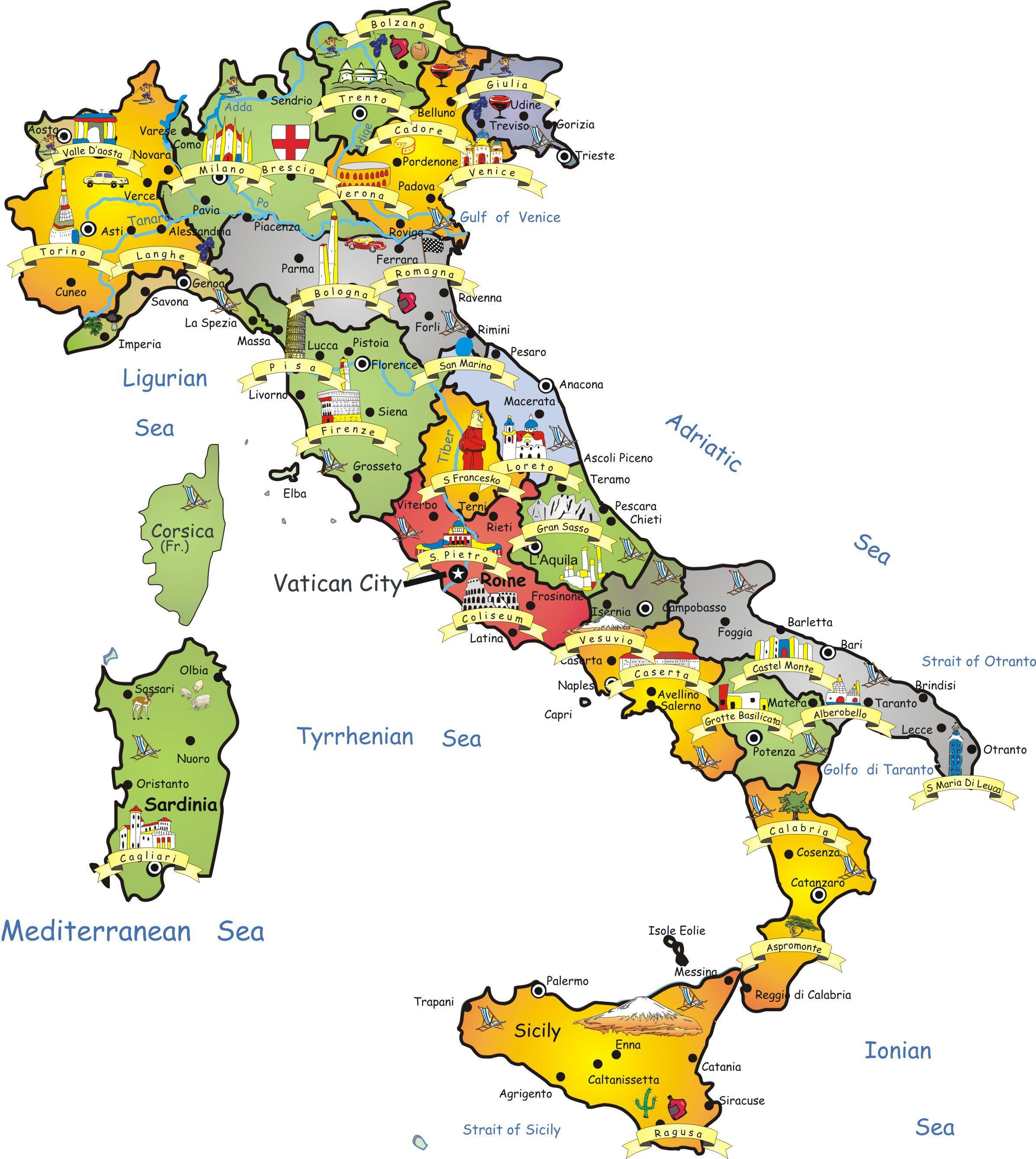 Туристическая карта Италии - карта Италия туризм (Южная Европа - Европа)