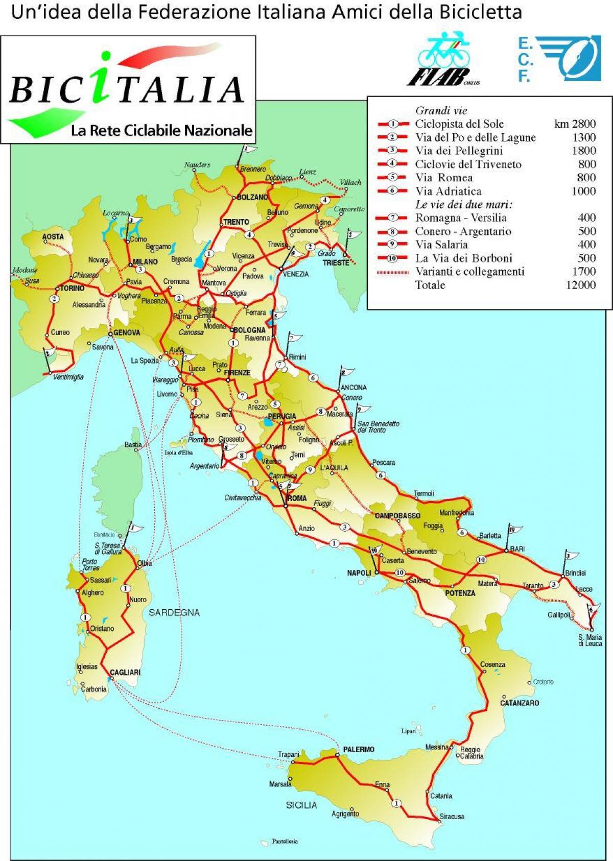 Италия велосипед - карта Италии на велосипеде (Южная Европа - Европа)