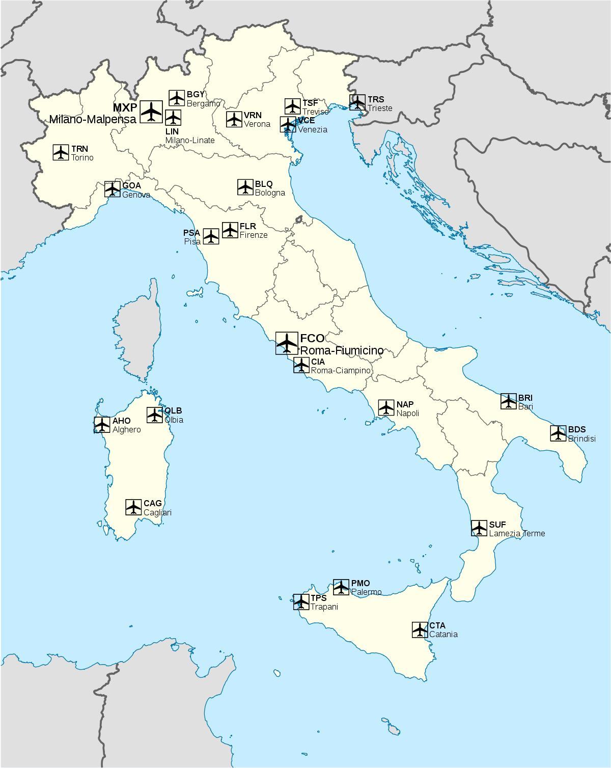 международные аэропорты Италии на карте