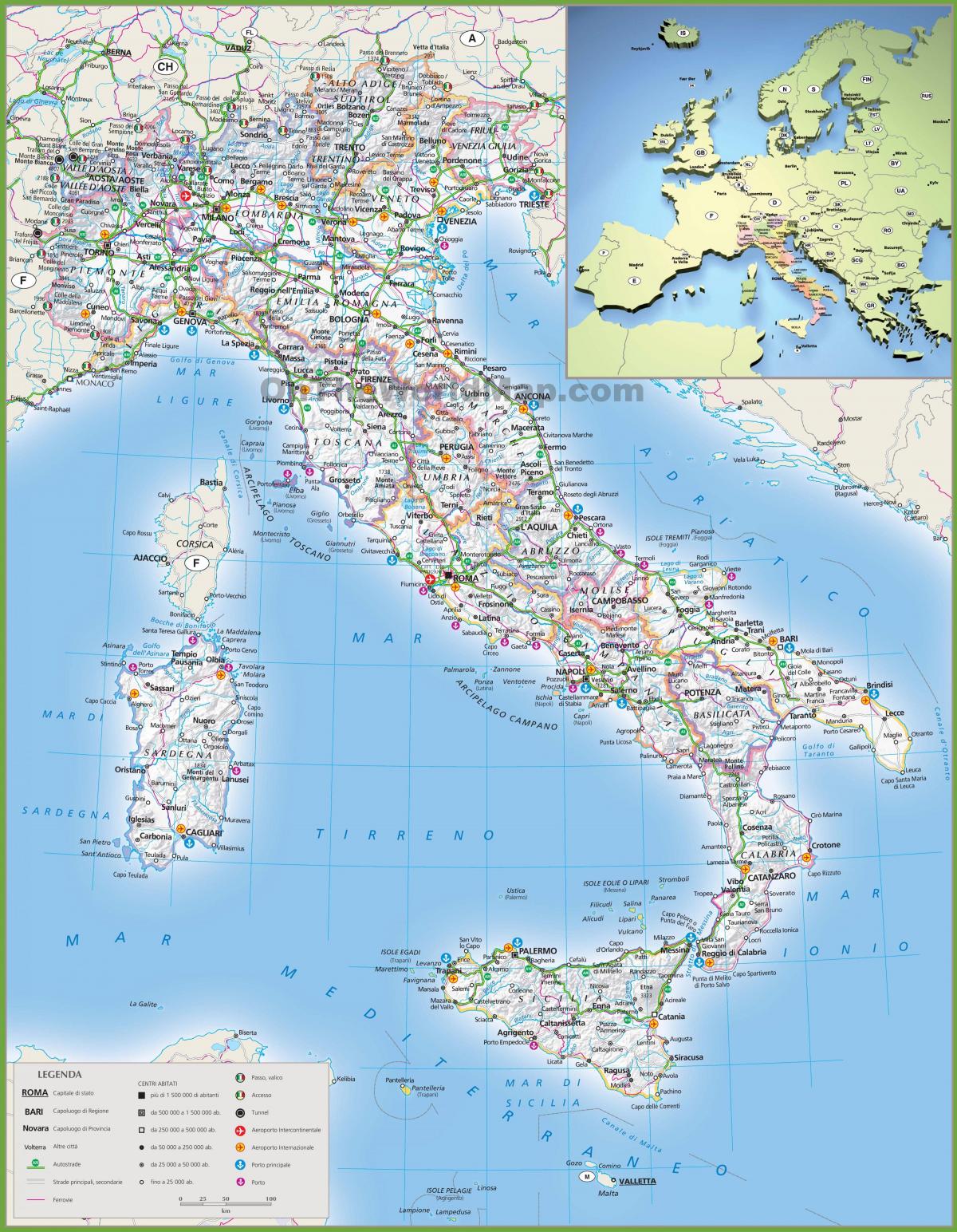 карта Италии транспорт