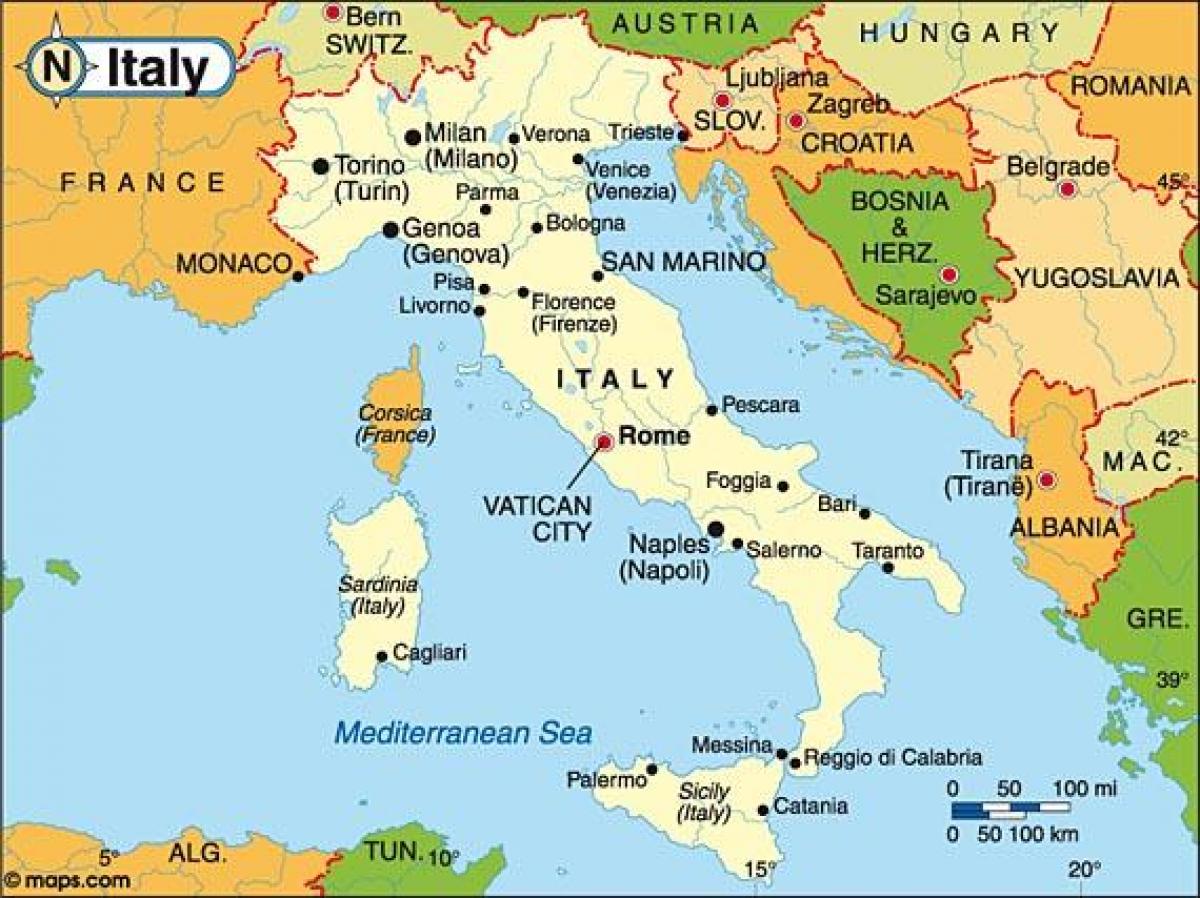 карта Италии и соседних стран