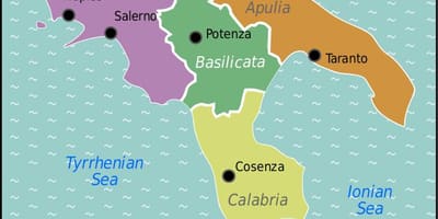 Карта юга Италии с городами